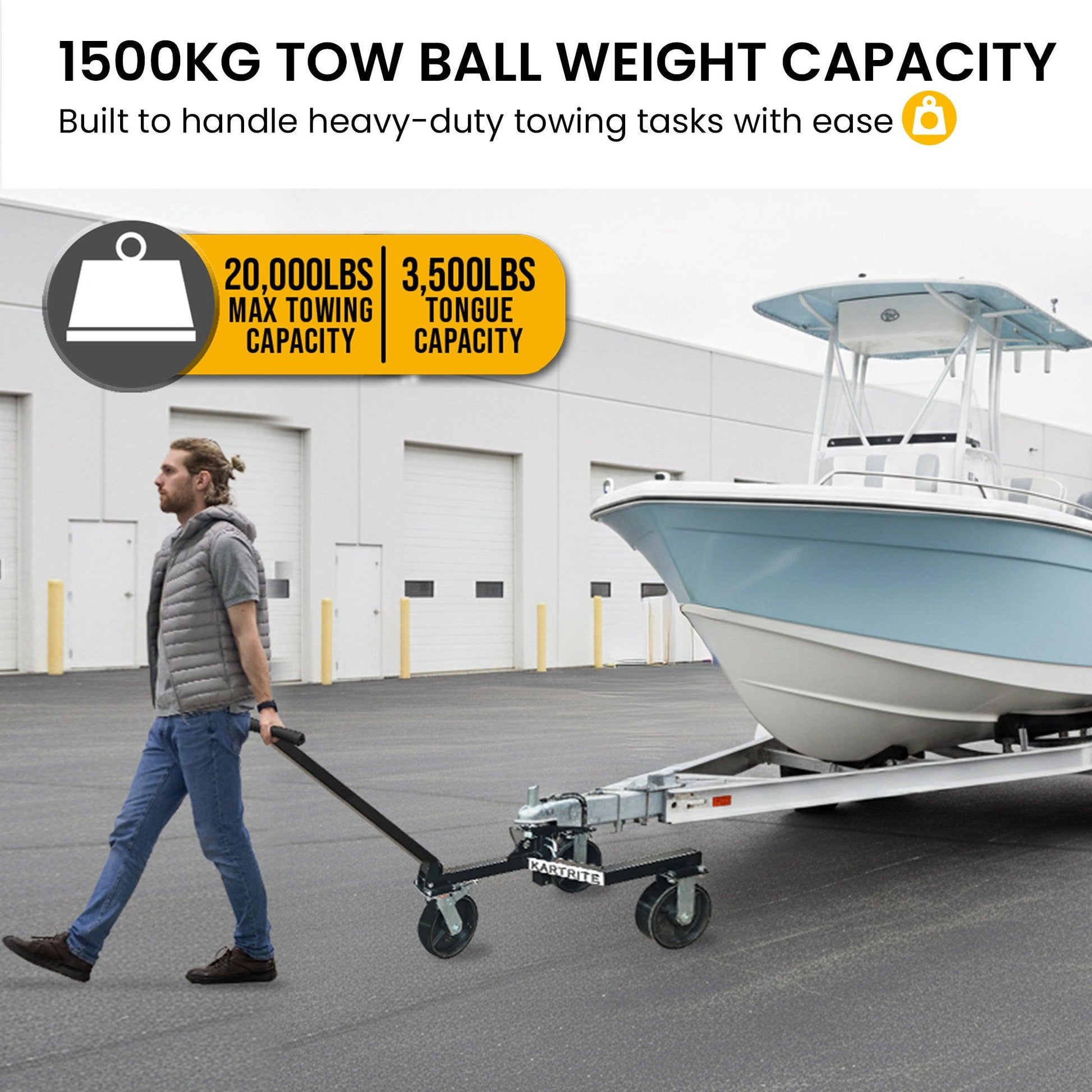 Kartrite Trailer Dolly Adjustable 2in Hitch Ball 1500kg Tongue Weight Capacity w/8in Swivel Wheels Steel Trailer Mover.