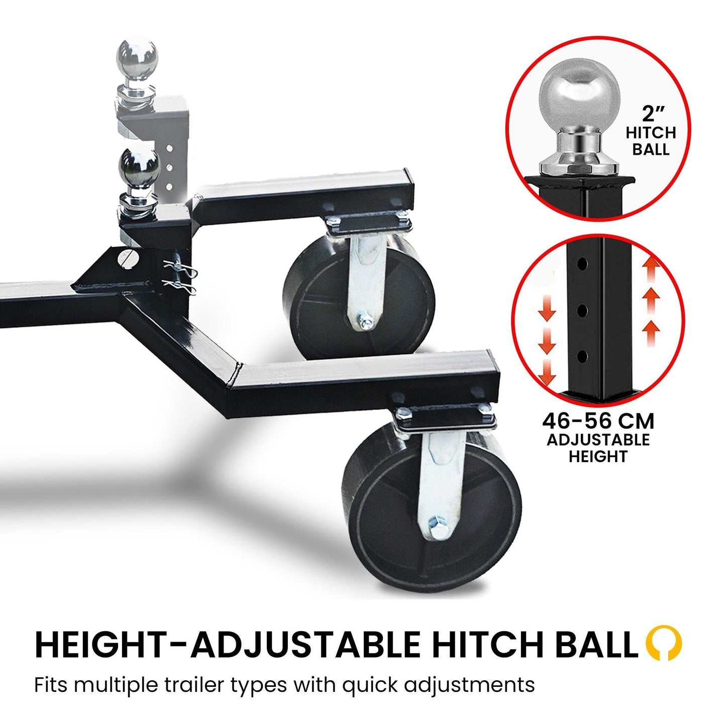 Kartrite Trailer Dolly Adjustable 2in Hitch Ball 1500kg Tongue Weight Capacity w/8in Swivel Wheels Steel Trailer Mover.