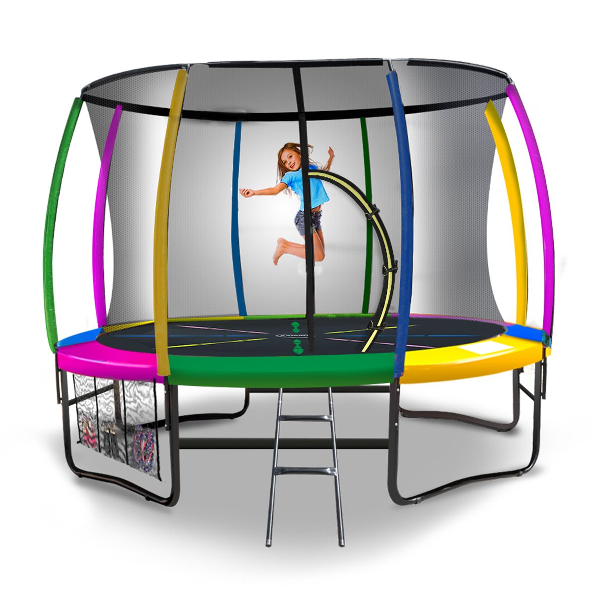 Kahuna 10ft Outdoor Trampoline Kids Children With Safety Enclosure Pad Mat Ladder - Rainbow.