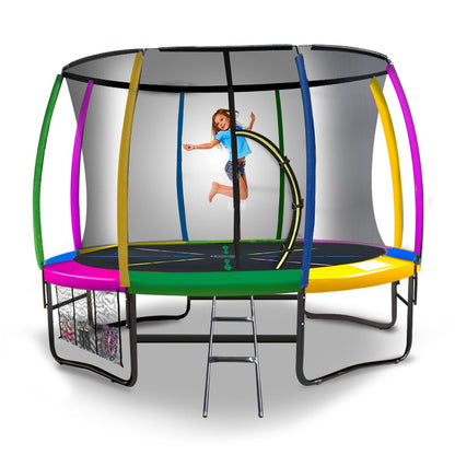 Kahuna 10ft Outdoor Trampoline Kids Children With Safety Enclosure Pad Mat Ladder - Rainbow.
