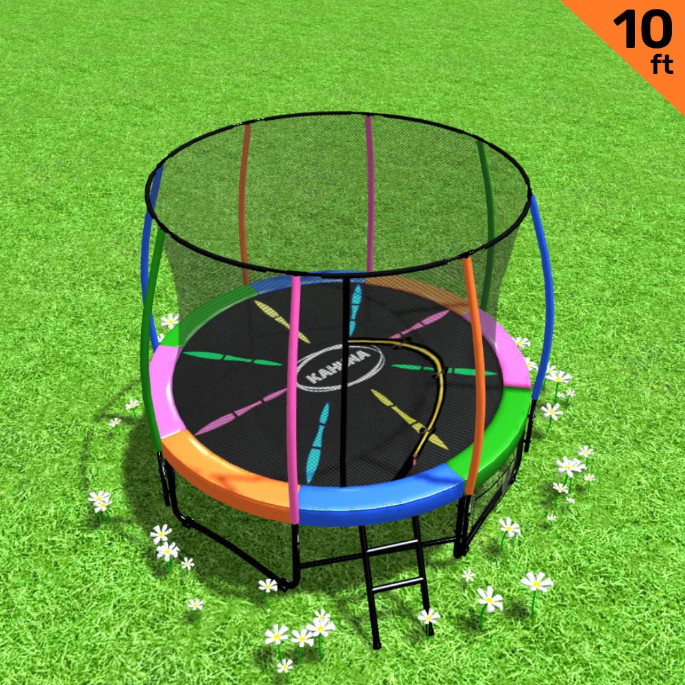Kahuna 10ft Outdoor Trampoline Kids Children With Safety Enclosure Pad Mat Ladder - Rainbow.
