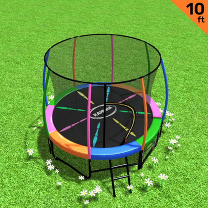 Kahuna 10ft Outdoor Trampoline Kids Children With Safety Enclosure Pad Mat Ladder - Rainbow.