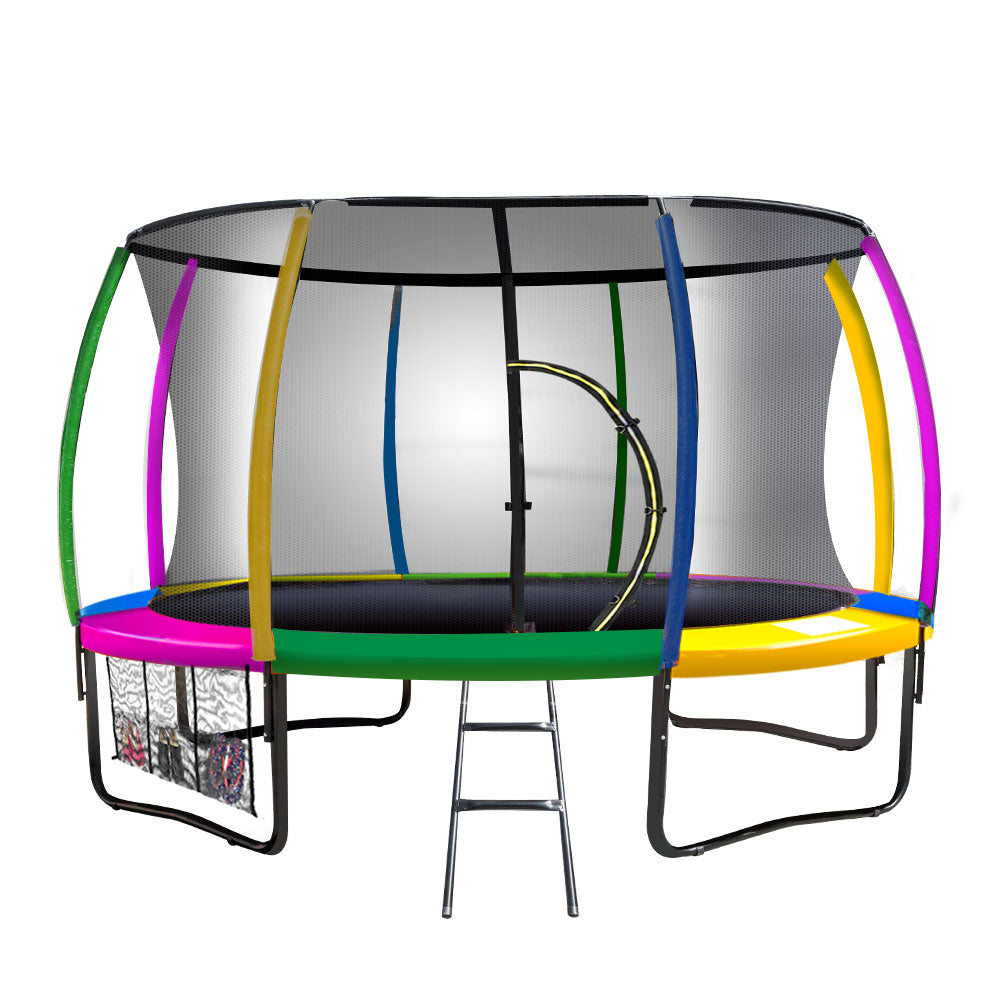 Kahuna 12ft Trampoline Free Ladder Spring Mat Net Safety Pad Cover Round Enclosure - Rainbow.
