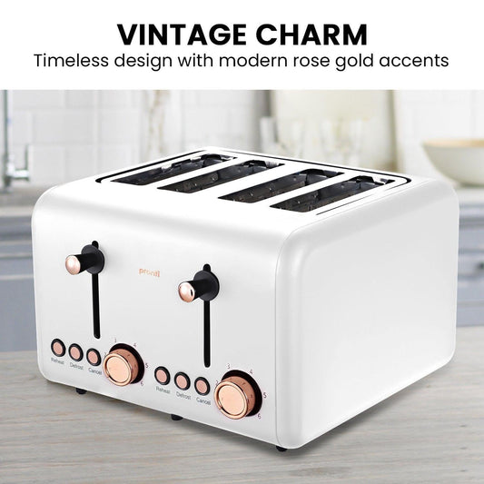 Pronti 4 Slice Toaster Rose Trim Collection - White.