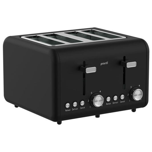 Pronti Silver Noir Collection 4 Slice Toaster with Dual Controls.