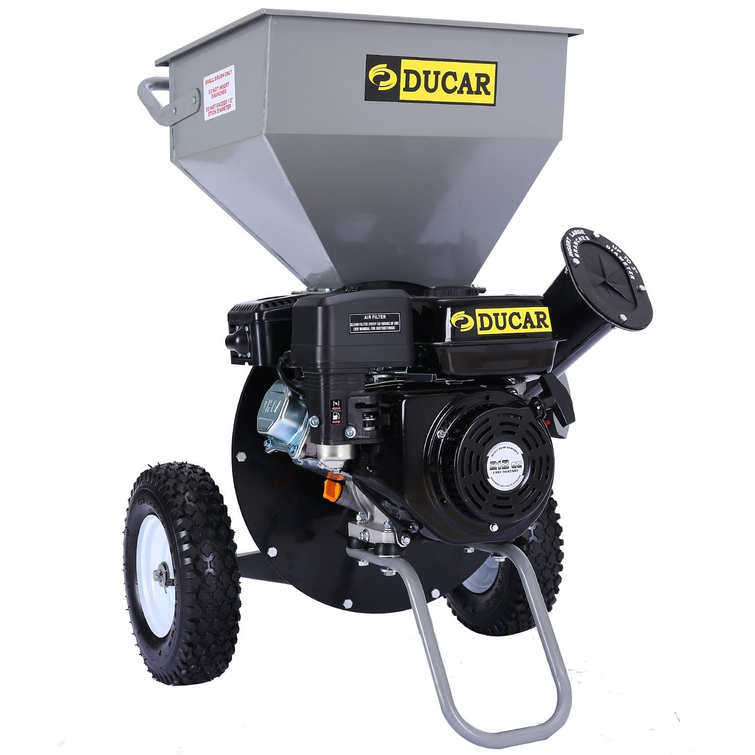 Ducar Wood Chipper Shredder Mulcher Garden 8hp Petrol Motor Upright Grinder - Silver.