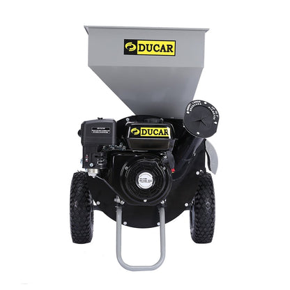 Ducar Wood Chipper Shredder Mulcher Garden 8hp Petrol Motor Upright Grinder - Silver.