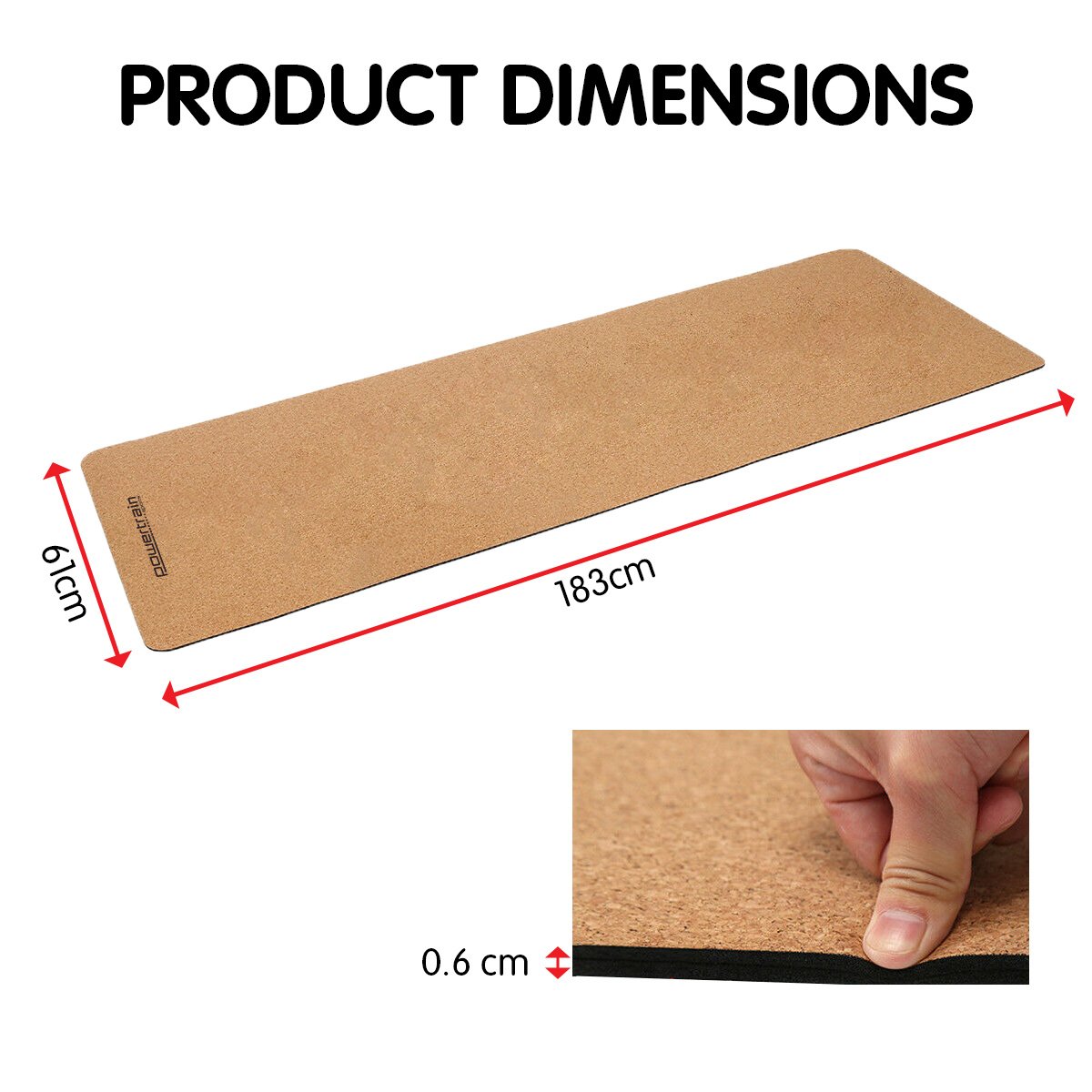 Powertrain Cork Yoga Mat with Carry Straps Home Gym Pilates - Plain.