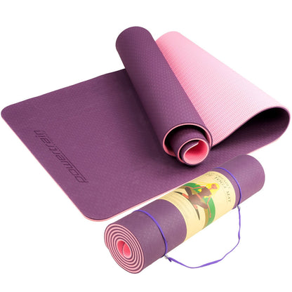 Powertrain TPE Yoga Exercise Mat Home Gym Pilates Fitness 8mm Thick in Dark Purple.