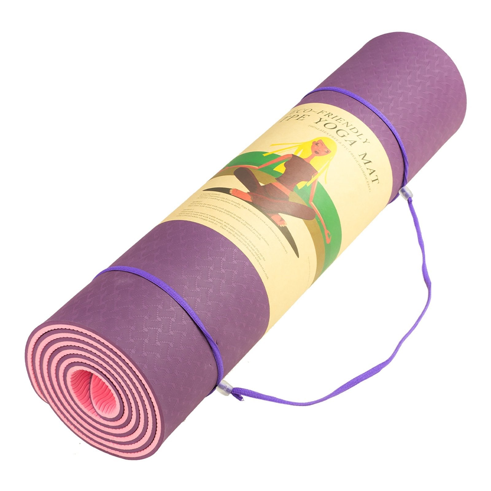 Powertrain TPE Yoga Exercise Mat Home Gym Pilates Fitness 8mm Thick in Dark Purple.