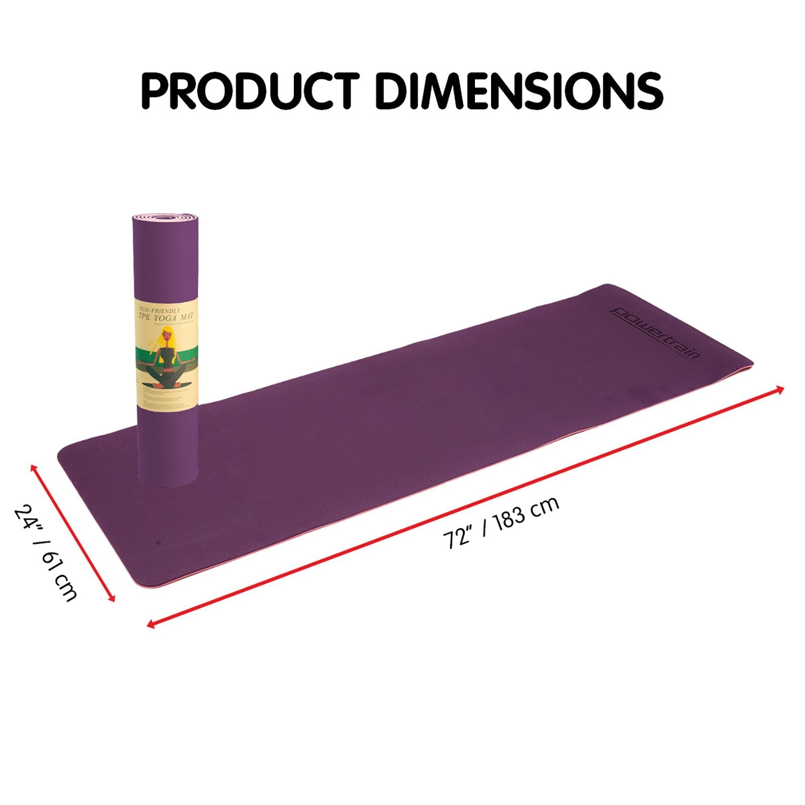 Powertrain TPE Yoga Exercise Mat Home Gym Pilates Fitness 8mm Thick in Dark Purple.