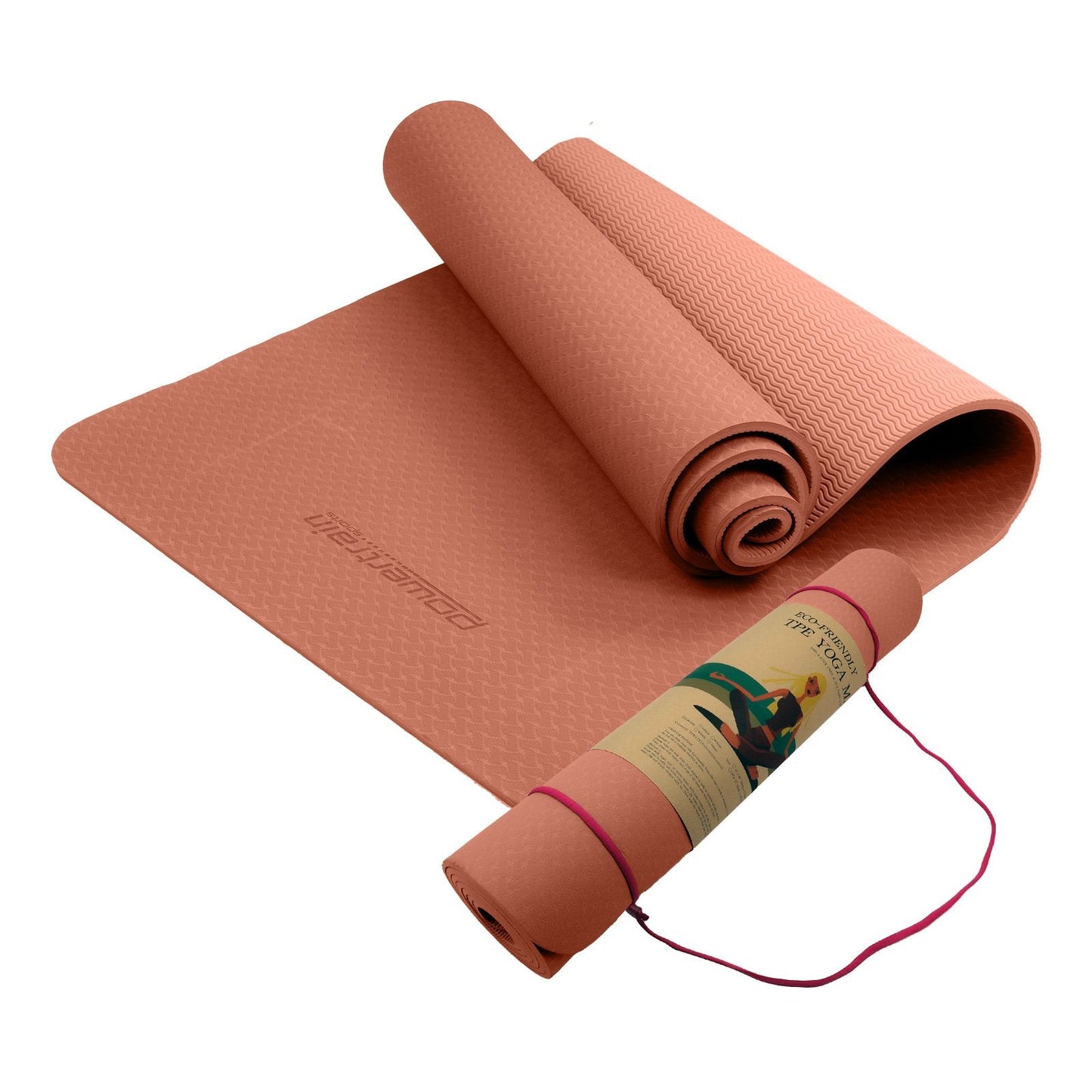 Powertrain Dual Layer 6mm Yoga Mat | Peach | Non-slip Surface And Carry Strap For Ultimate Comfort And Portability.
