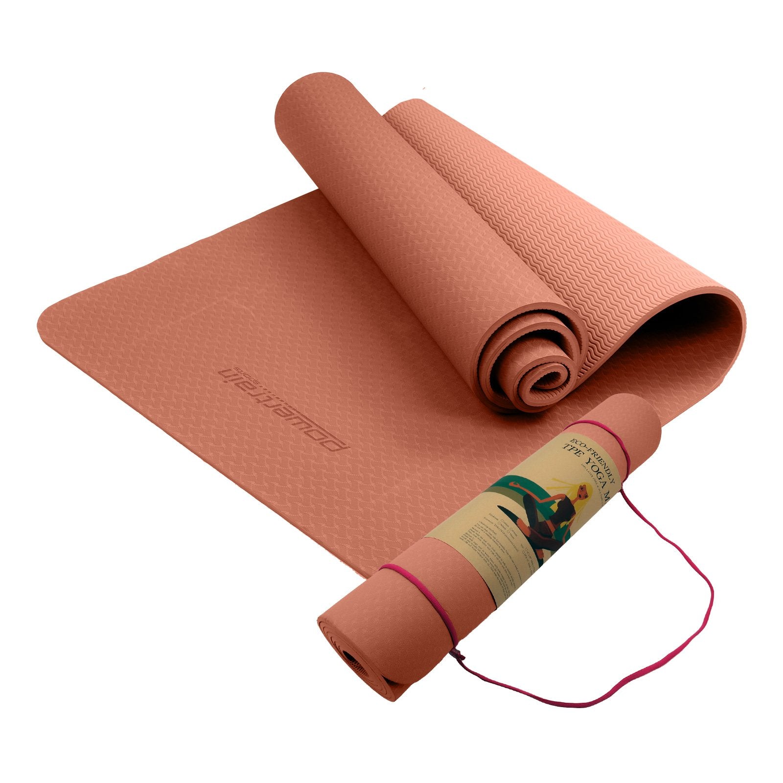 Powertrain Dual Layer 6mm Yoga Mat | Peach | Non-slip Surface And Carry Strap For Ultimate Comfort And Portability.