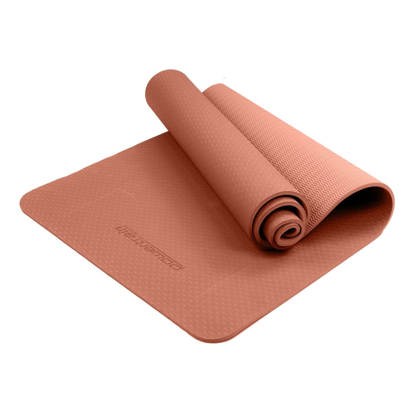 Powertrain Dual Layer 6mm Yoga Mat | Peach | Non-slip Surface And Carry Strap For Ultimate Comfort And Portability.