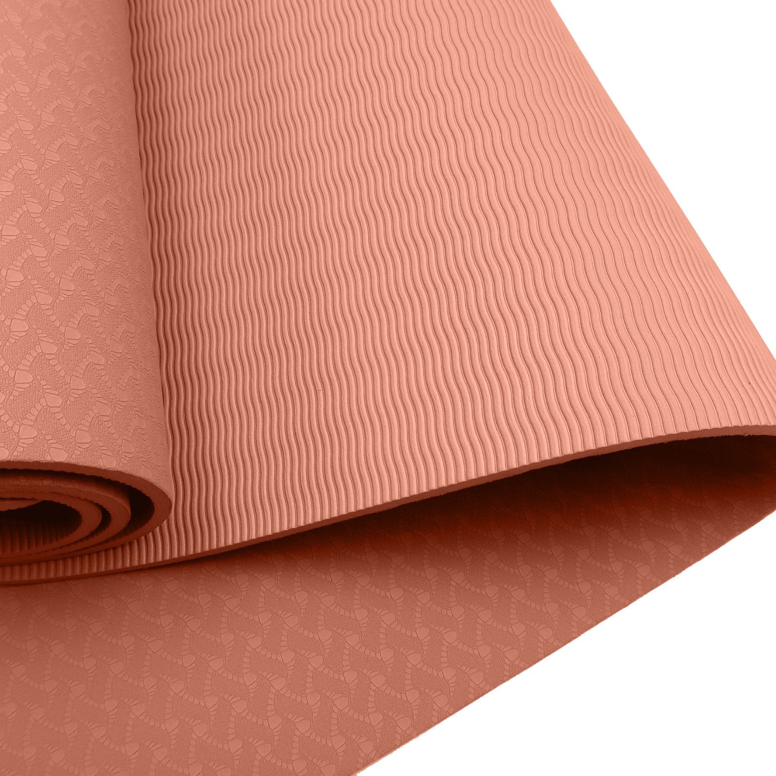 Powertrain Dual Layer 6mm Yoga Mat | Peach | Non-slip Surface And Carry Strap For Ultimate Comfort And Portability.