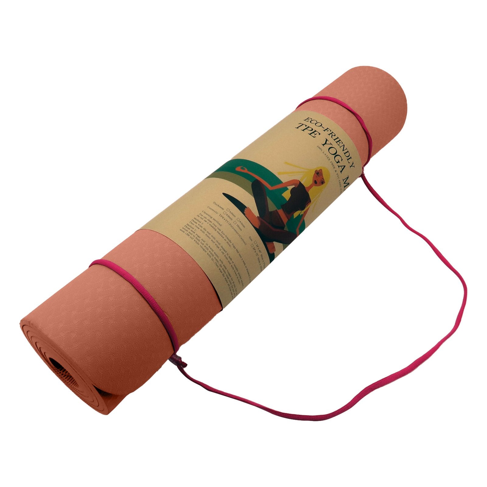 Powertrain Dual Layer 6mm Yoga Mat | Peach | Non-slip Surface And Carry Strap For Ultimate Comfort And Portability.