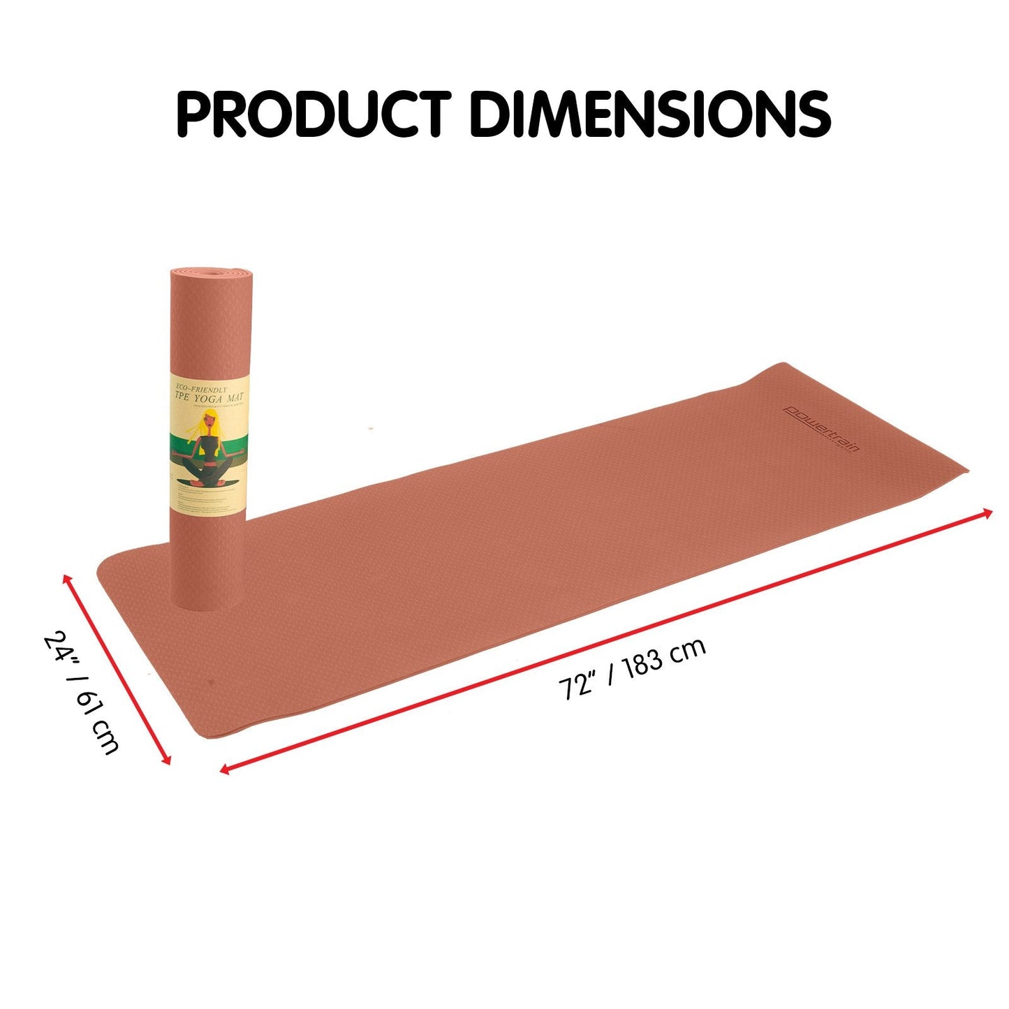 Powertrain Dual Layer 6mm Yoga Mat | Peach | Non-slip Surface And Carry Strap For Ultimate Comfort And Portability.