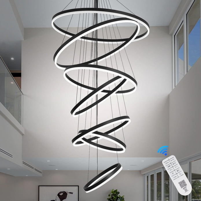 BAMDECOR A18815 Nordic Home Decor Dining Room Pendant lamp lights Ceiling Lamp Hanging Light Chandelier Lamps (7 Rings-Black)
