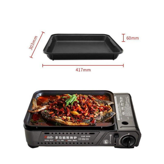 Portable Gas Burner Stove with Inset Non Stick Cooking Pan Cooker Butane Camping 35mm Cooking Pan.