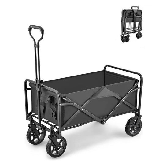 5 Inch Wheel Black Folding Beach Wagon Cart Trolley Garden Outdoor Picnic Camping Sports Market Collapsible Shop.
