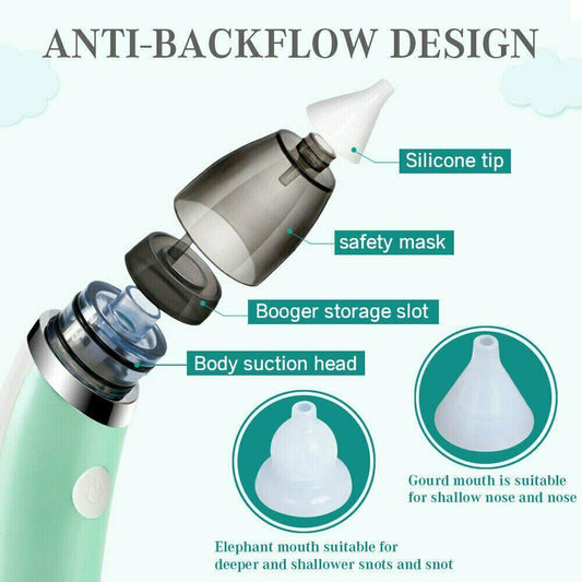 Baby Nasal Aspirator Electric Safe Hygienic Nose Cleaner Snot Sucker For baby (Green).