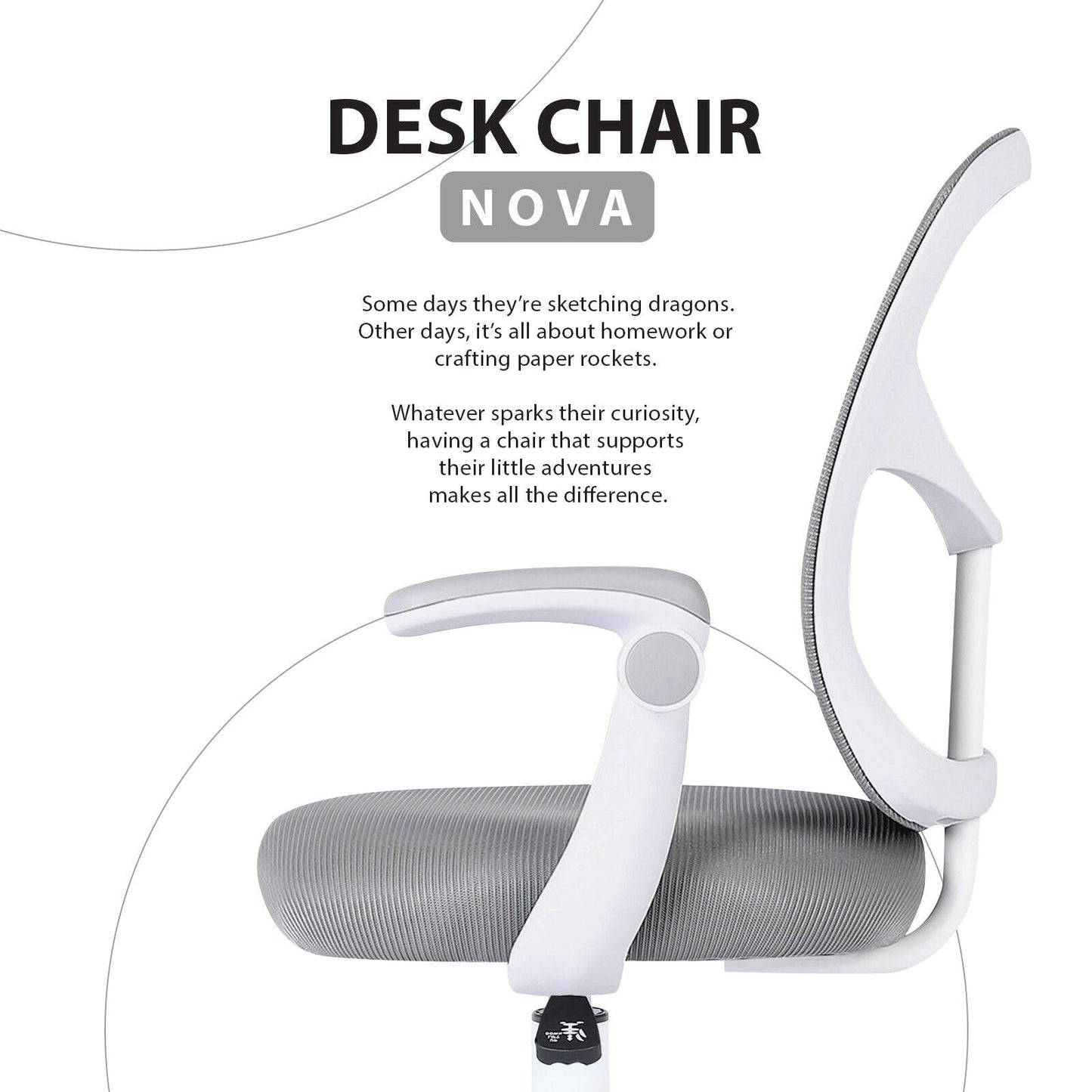 Kids Desk Chair - Children Office Study Seat with Footrest NOVA - Grey.