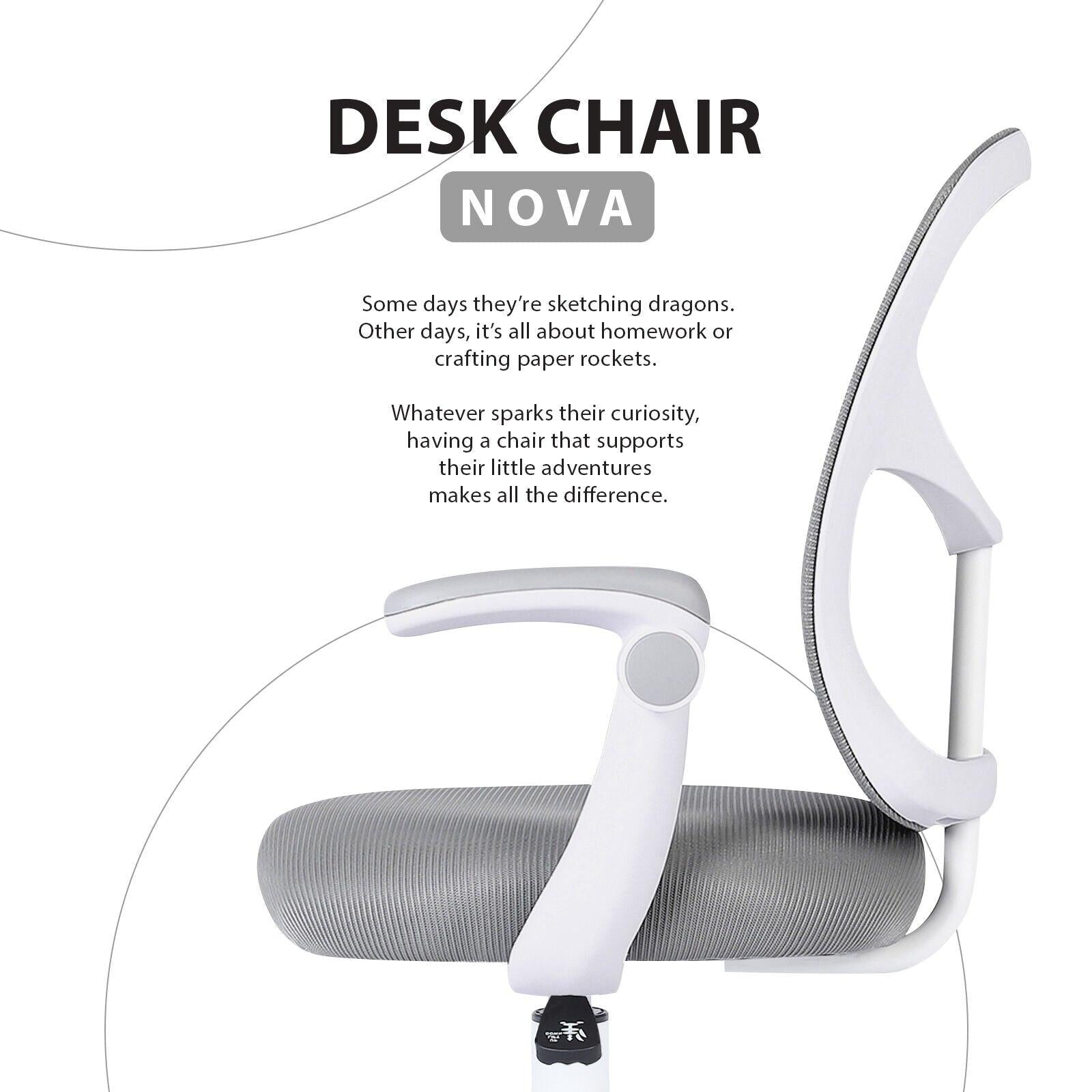 Kids Desk Chair - Children Office Study Seat with Footrest NOVA - Grey.