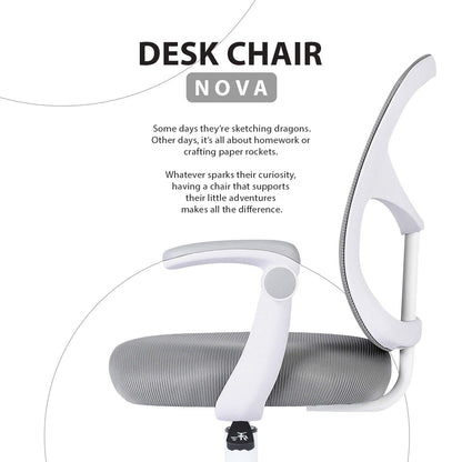 Kids Desk Chair - Children Office Study Seat with Footrest NOVA - Grey.