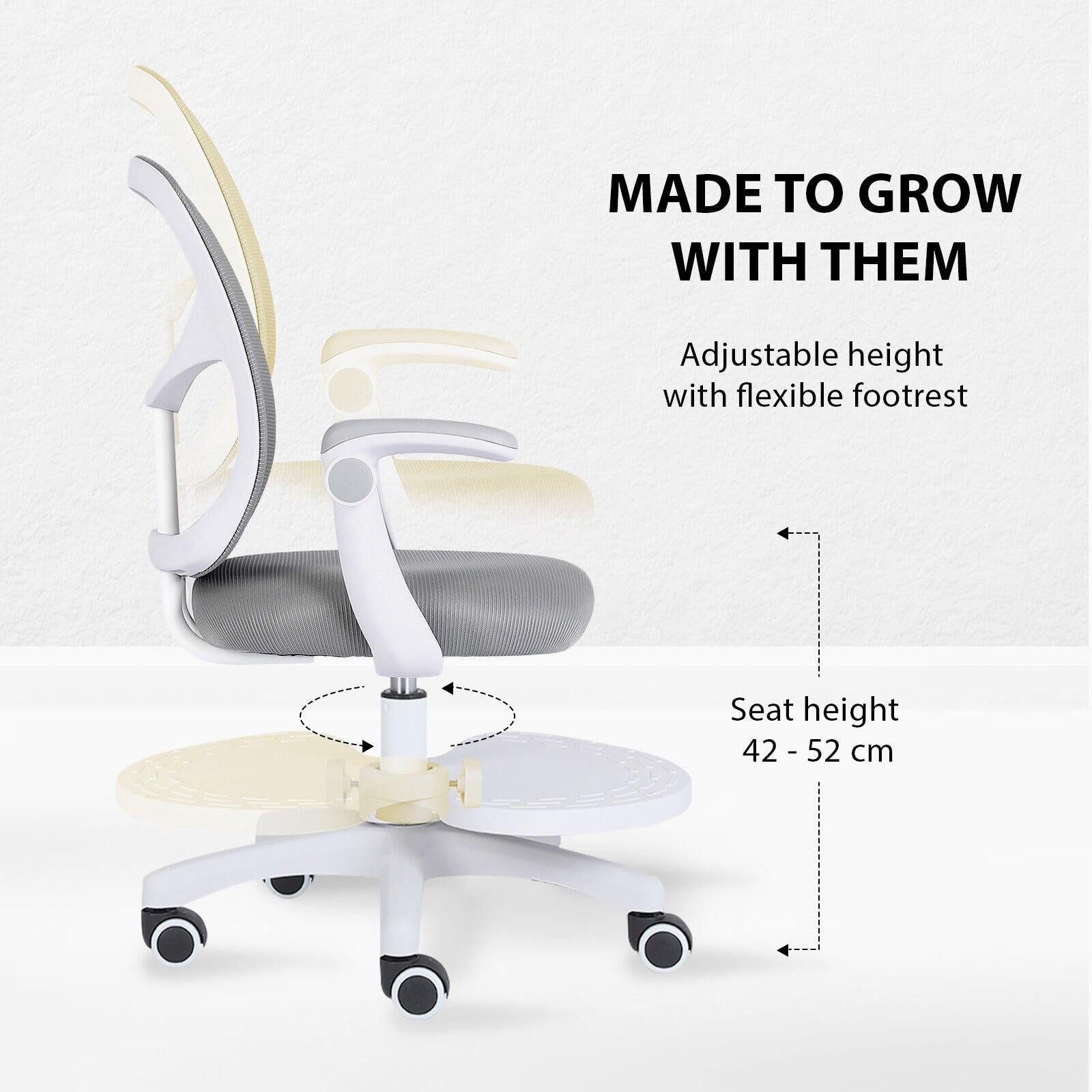 Kids Desk Chair - Children Office Study Seat with Footrest NOVA - Grey.