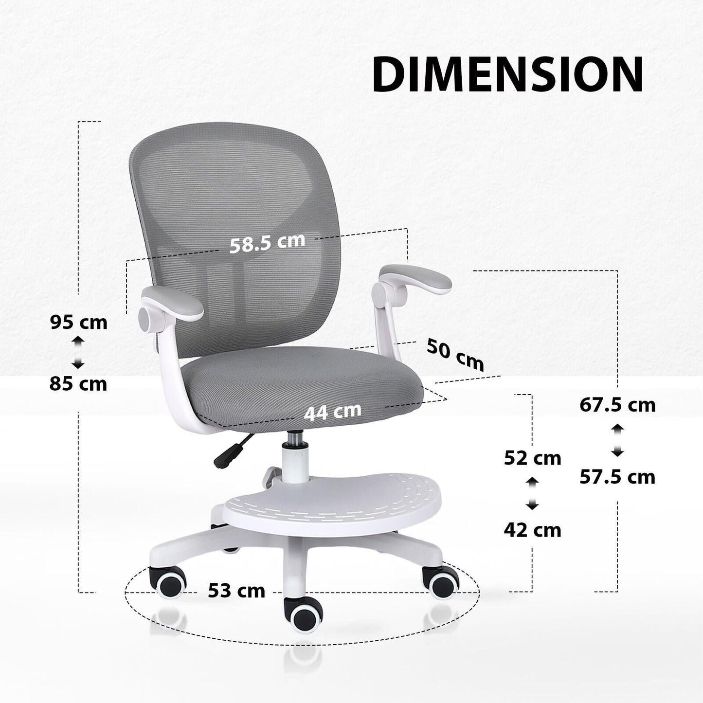 Kids Desk Chair - Children Office Study Seat with Footrest NOVA - Grey.