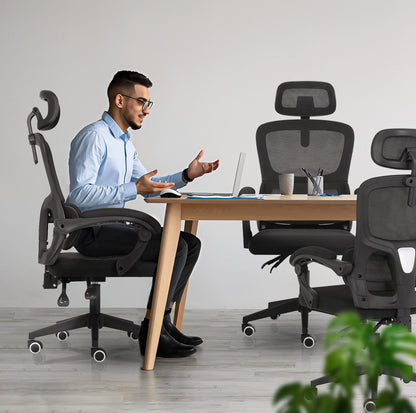 Ergonomic Reclining Office Chair - Lumbar Support, Adjustable Headrest VELTRA - BLACK