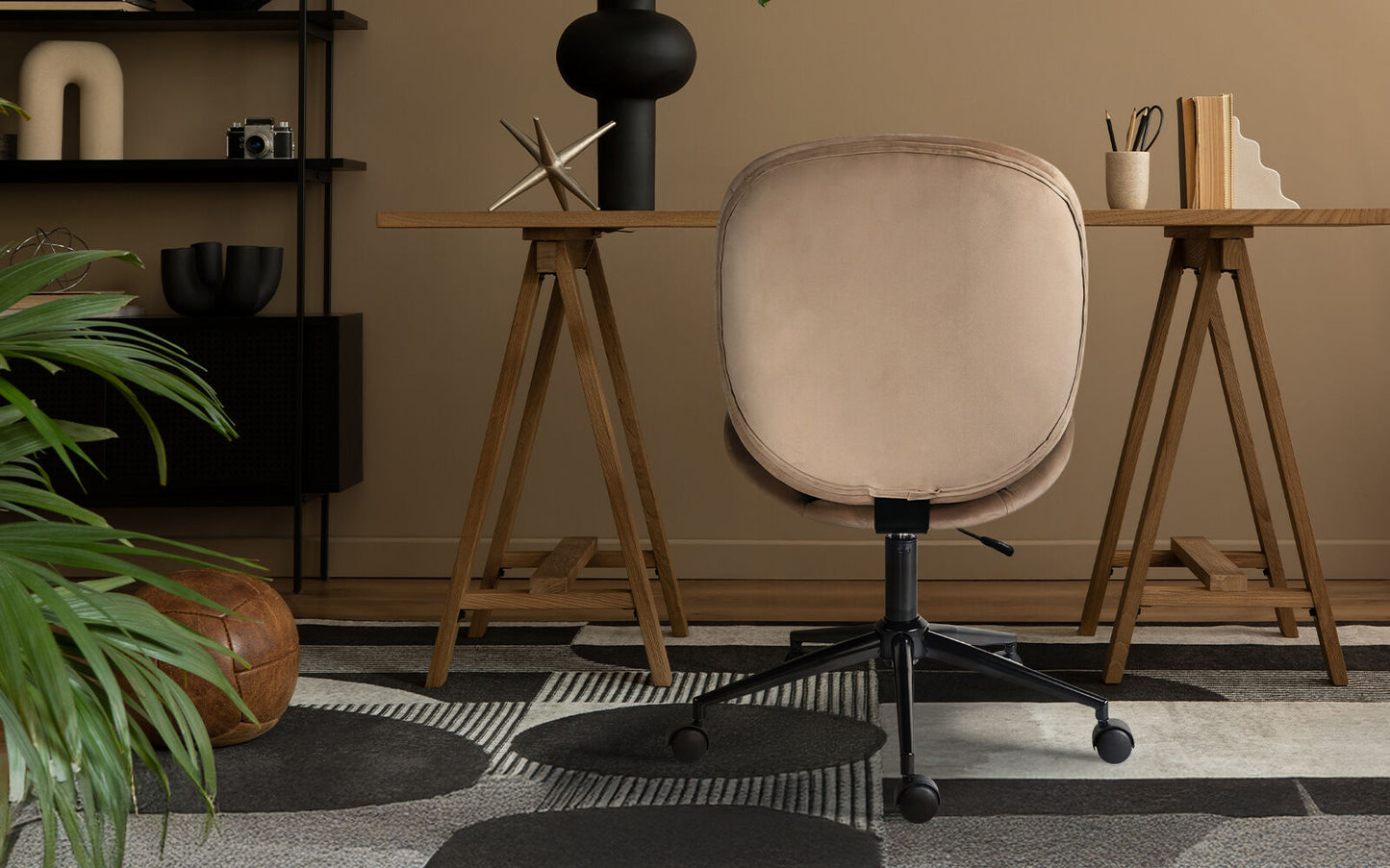 Office Desk Chair - Velvet Armless Swivel Study Seat OVOID PALE KHAKI