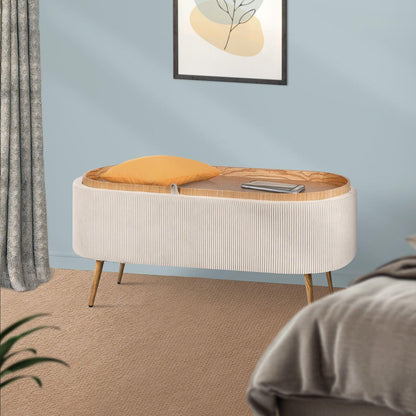 Coffee Table Storage Ottoman - Corduroy Padded Blanket Box Bench ESME CREAM.