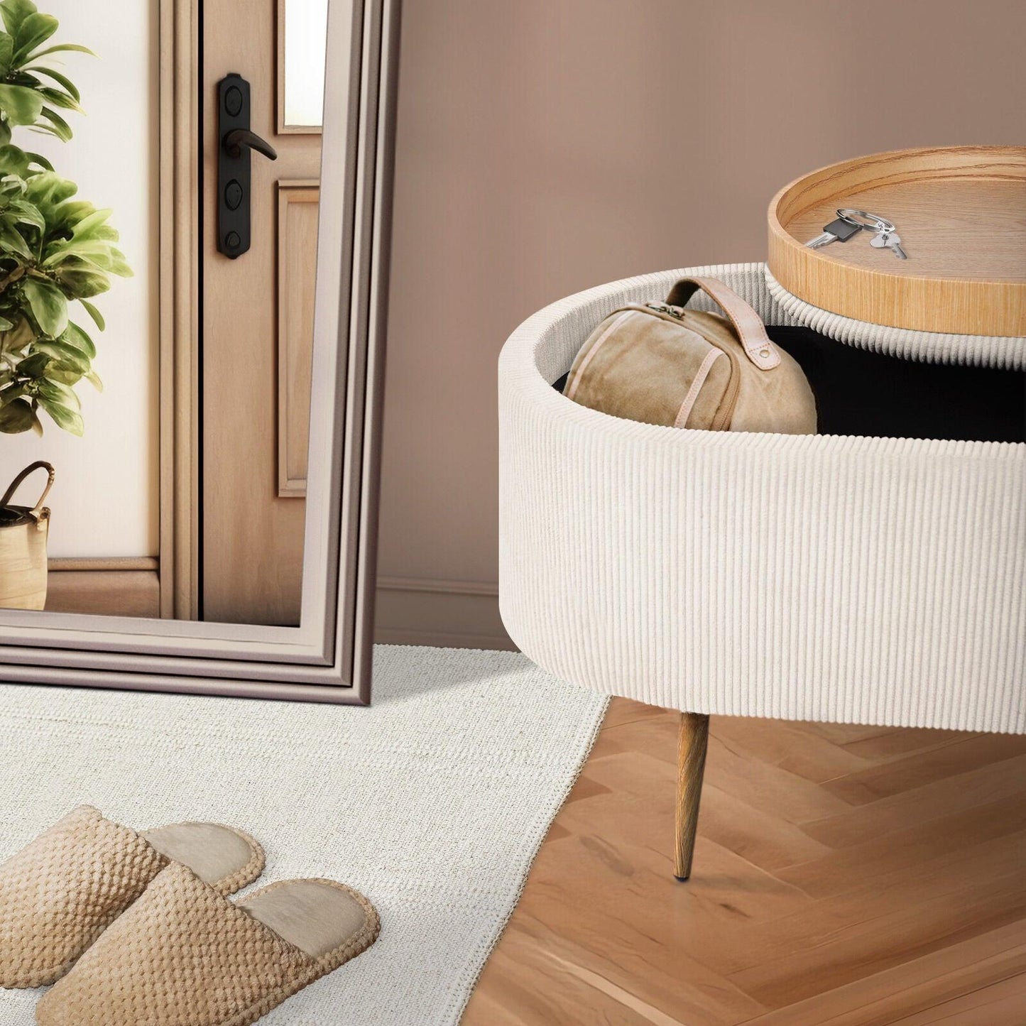 Coffee Table Storage Ottoman - Corduroy Padded Blanket Box Bench ESME CREAM.