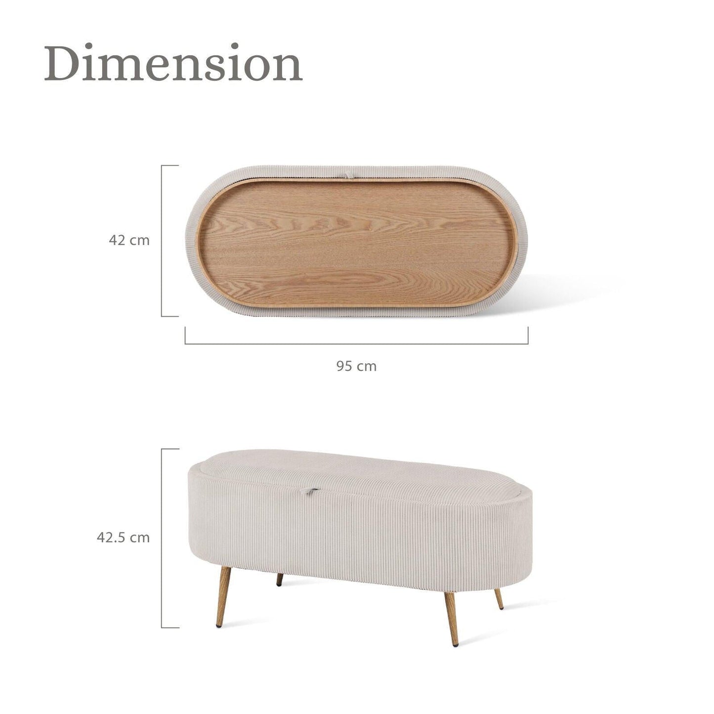 Coffee Table Storage Ottoman - Corduroy Padded Blanket Box Bench ESME CREAM.