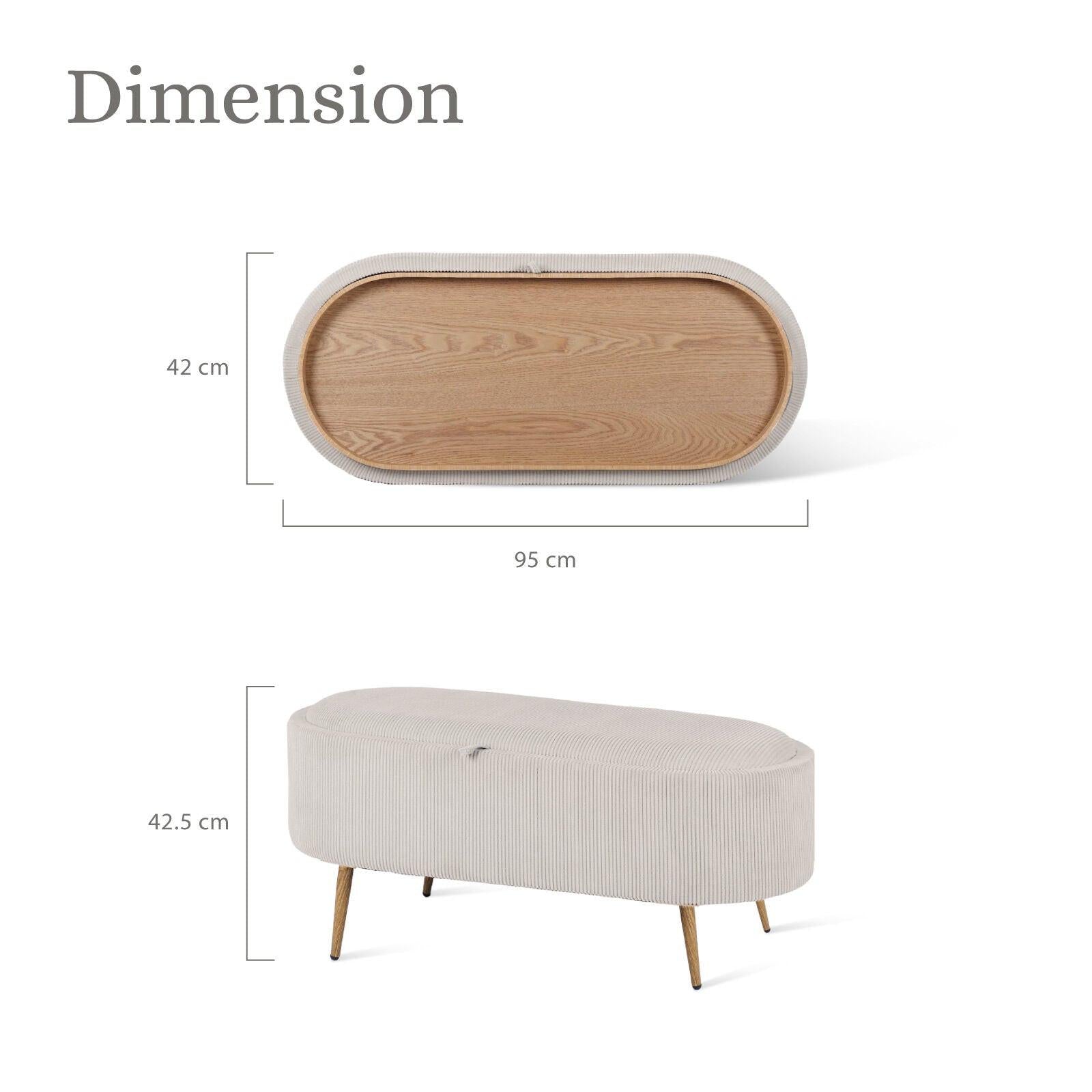 Coffee Table Storage Ottoman - Corduroy Padded Blanket Box Bench ESME CREAM.