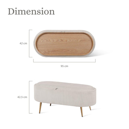 Coffee Table Storage Ottoman - Corduroy Padded Blanket Box Bench ESME CREAM.