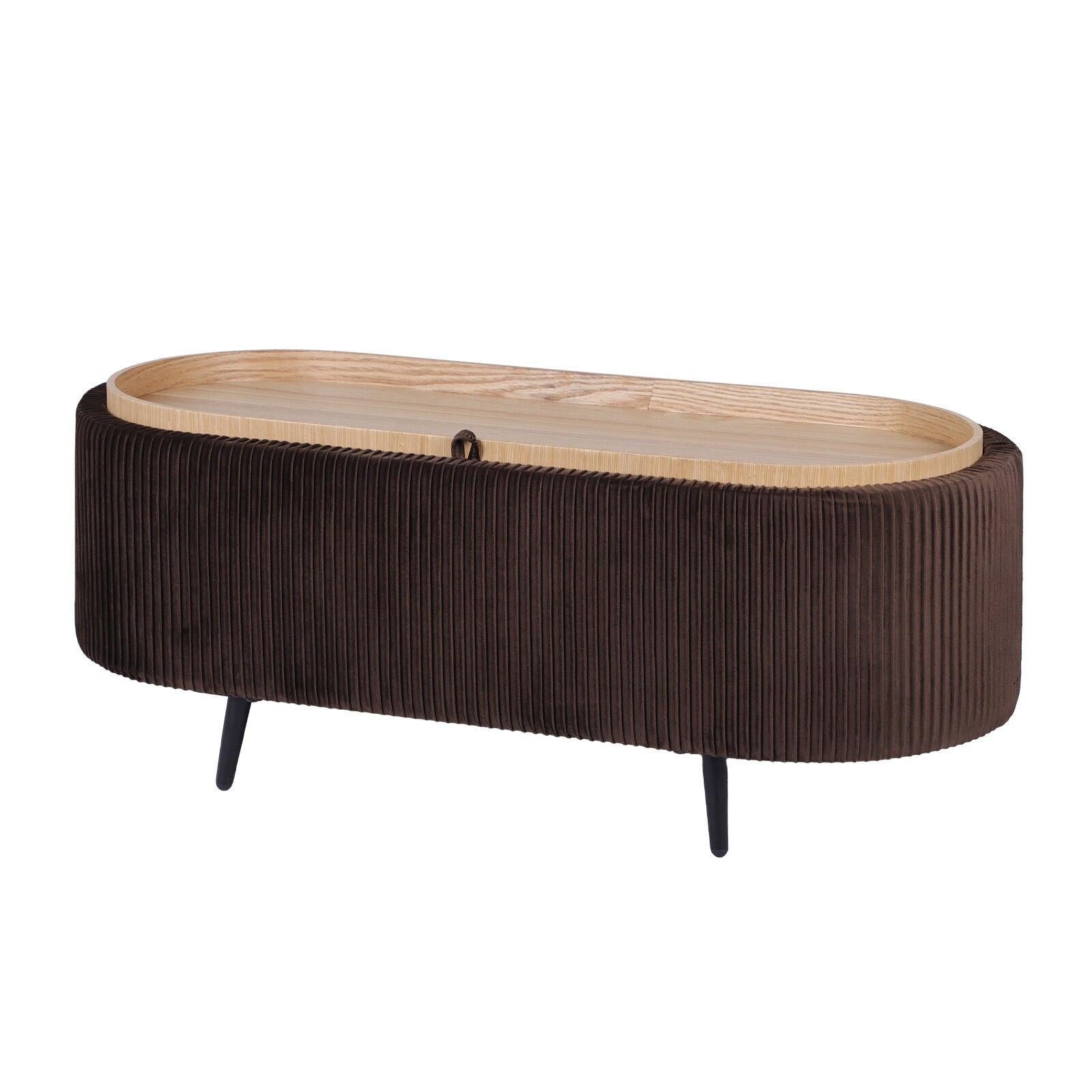 Coffee Table Storage Ottoman - Velvet Padded Blanket Box Bench IRENE BROWN.