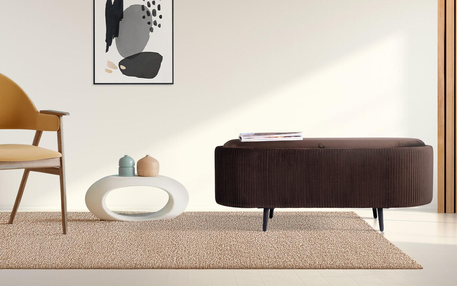 Coffee Table Storage Ottoman - Velvet Padded Blanket Box Bench IRENE BROWN.