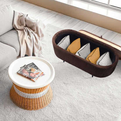 Coffee Table Storage Ottoman - Velvet Padded Blanket Box Bench IRENE BROWN.