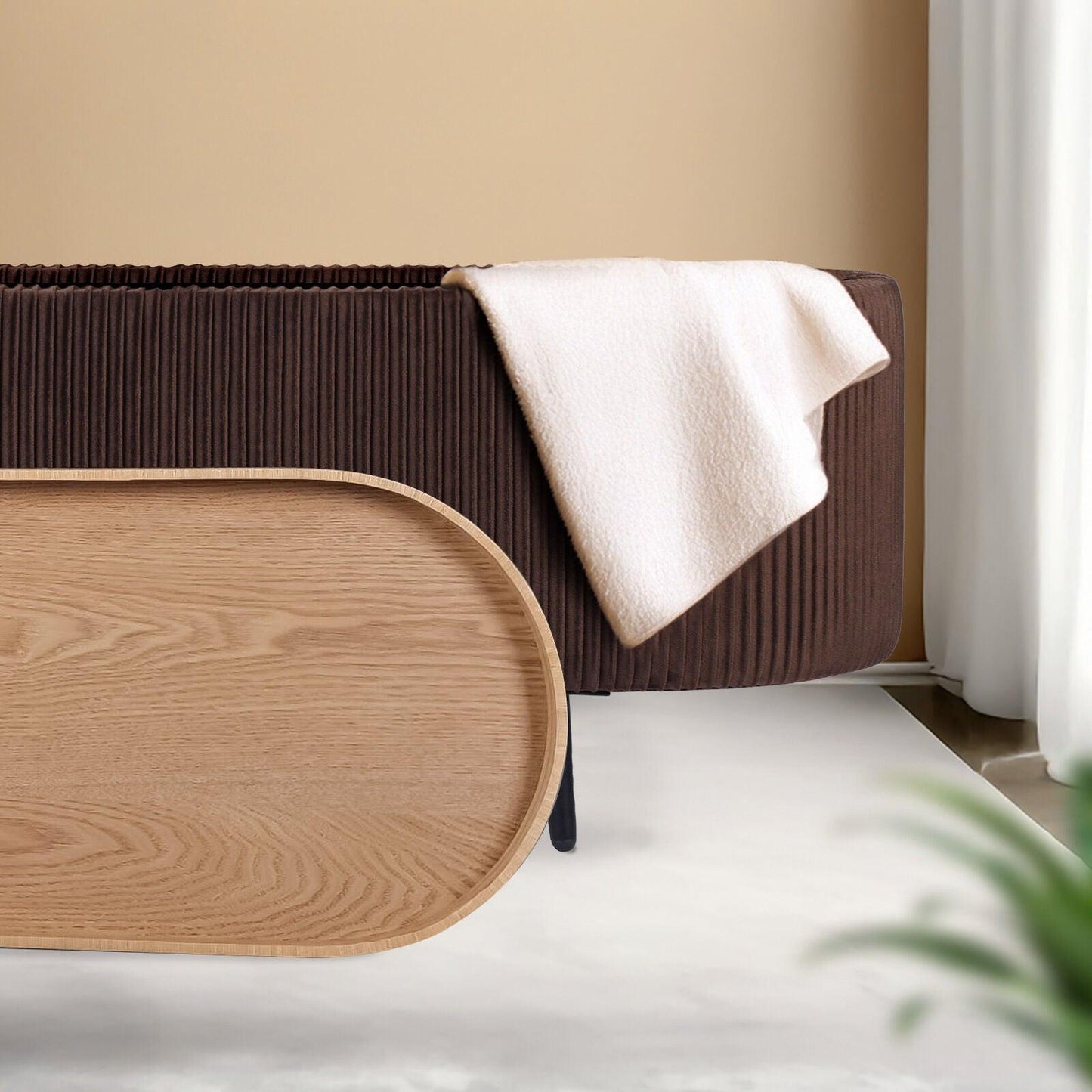 Coffee Table Storage Ottoman - Velvet Padded Blanket Box Bench IRENE BROWN.