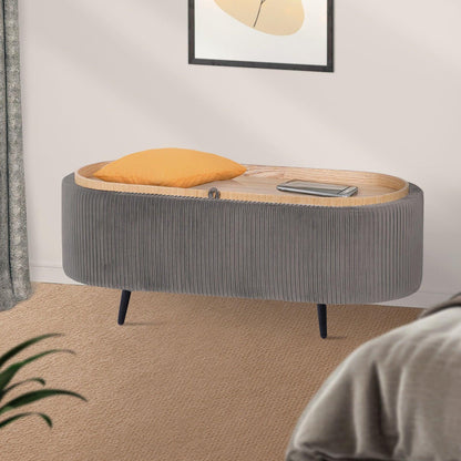 Coffee Table Storage Ottoman - Velvet Padded Blanket Box Bench IRENE GREY.