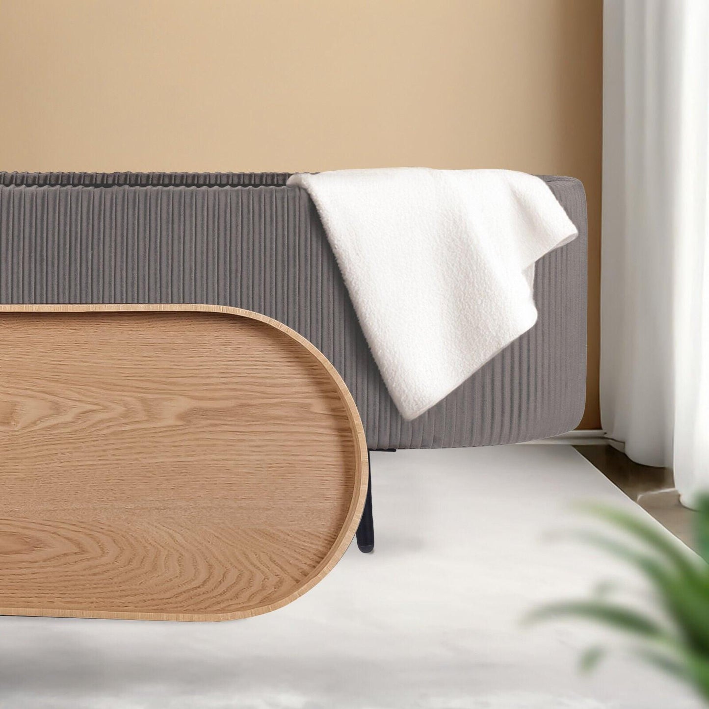 Coffee Table Storage Ottoman - Velvet Padded Blanket Box Bench IRENE GREY.