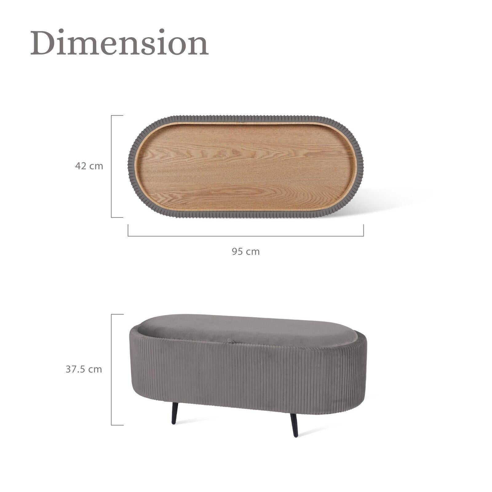 Coffee Table Storage Ottoman - Velvet Padded Blanket Box Bench IRENE GREY.