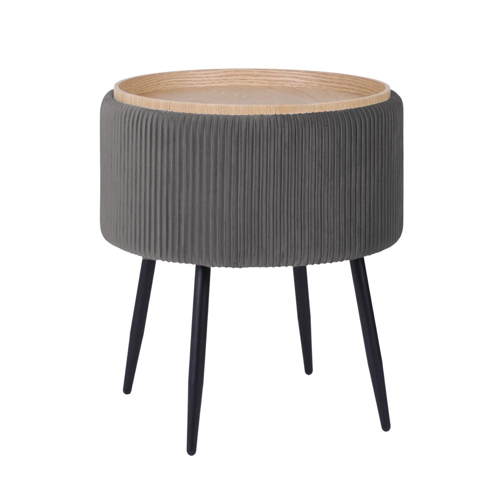 Side Table Storage Ottoman - Velvet Padded Stool Vanity Footstool CLEO GREY.