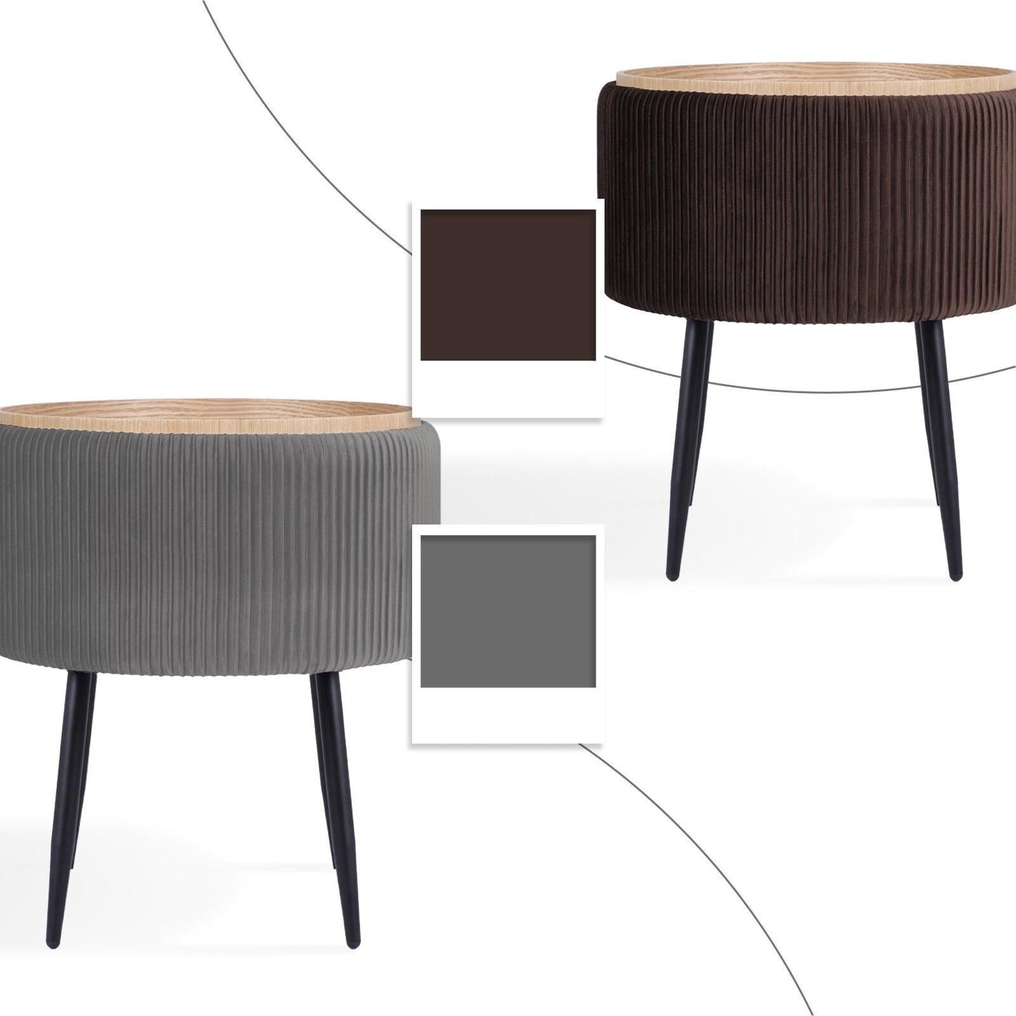 Side Table Storage Ottoman - Velvet Padded Stool Vanity Footstool CLEO GREY.