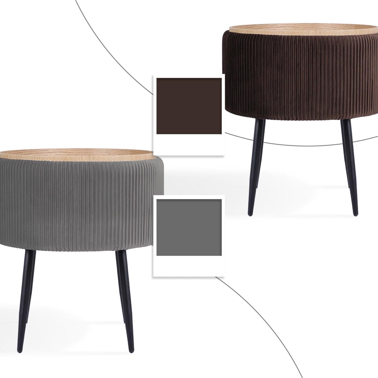 Side Table Storage Ottoman - Velvet Padded Stool Vanity Footstool CLEO GREY.