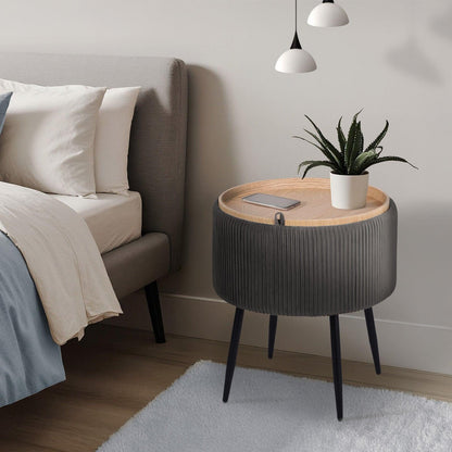 Side Table Storage Ottoman - Velvet Padded Stool Vanity Footstool CLEO GREY.