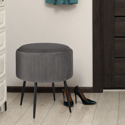 Side Table Storage Ottoman - Velvet Padded Stool Vanity Footstool CLEO GREY.