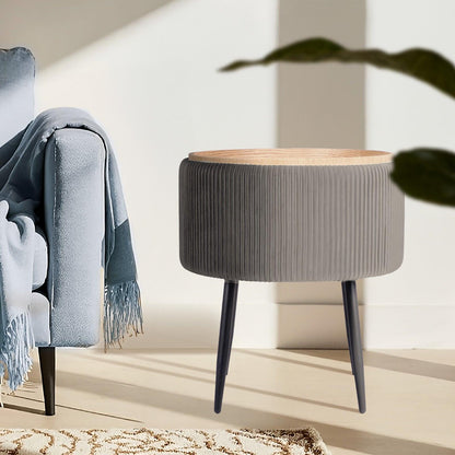 Side Table Storage Ottoman - Velvet Padded Stool Vanity Footstool CLEO GREY.